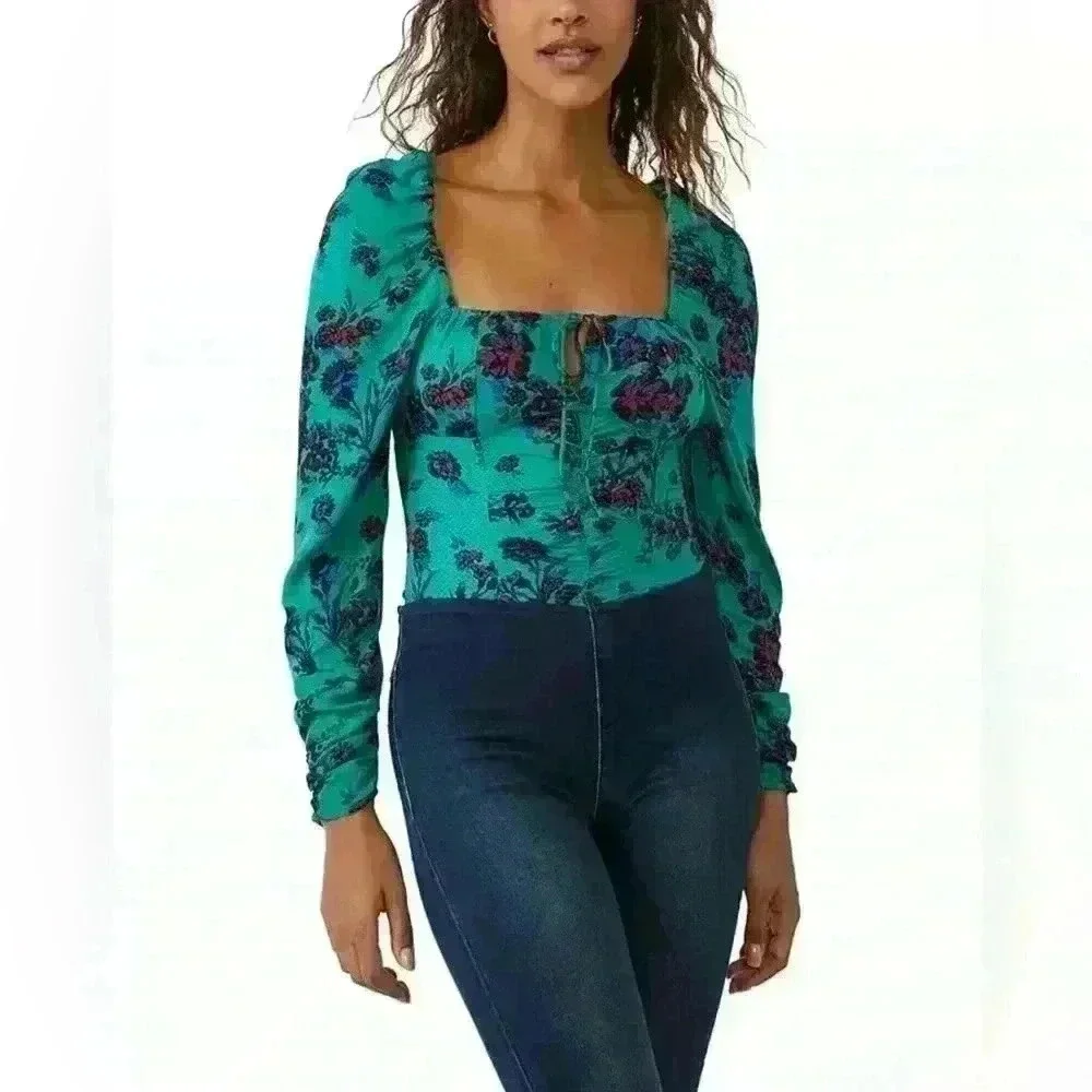 Free People Hilary Printed Top NWT Size L MSRP $98